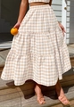 Gingham two-piece set featuring a beige crop top and tiered high-waist maxi skirt - Apricot