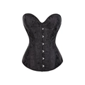 Women's black jacquard corset with heart-shaped neckline and 6 silver metal busk closures - XS / Black