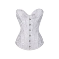White floral jacquard corset bustier with front metal busk closure and hourglass shape - XS / White