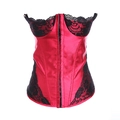 Corset en dentelle rouge et noir avec finition satinée et fermeture busk pour l'amincissement - 9XL / Rouge