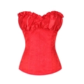 Corset rouge élégant pour femme avec tissu jacquard floral et bordure à volants raffinée - 6XL / Rouge