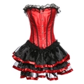 Rotes und schwarzes Korsettkleid mit Satin-Oberteil, Spitze und mehrlagigem Netzrock - S / Rot
