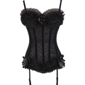 Corsetto gotico nero con mesh a pois, balze e dettagli a fiocco su sfondo bianco pulito - S / Nero