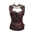 Steampunk corset set in dark red jacquard with rivets and faux leather waist bags - 5XL / Khaki