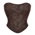 Brown vintage corset top with paisley pattern and sweetheart neckline for waist shaping - 9XL / Coffee
