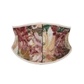 Vintage floral tapestry corset belt with triple metal hook closure and white piping - 3XL / Red (788)