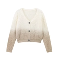 Stijlvol mohair vest met kleurverloop, lange mouwen en diepe V-hals in beige en bruin - S / Beige Bruin Gradiënt