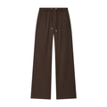 Detail der Nadelstreifenhose mit elastischem Bund, Kordelzug und Metallösen im Fokus - XS / Dunkelbraune Hose