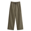 Detailansicht der olivgrünen weiten Hose mit elastischem Kordelzugbund und Metallspitzen - XS / Olivgrüne Hose