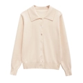 Polo de punto de cachemira beige ajustado con manga larga y puños acanalados en fondo blanco - XS / Albaricoque
