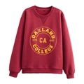Felpa girocollo bordeaux vintage con stampa grafica gialla Oakland College in stile collegiale - XS / Tops / Borgogna