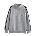 Pull en maille gris avec demi-zip, rayures latérales et broderie 1990 sur la poitrine - S / Gris
