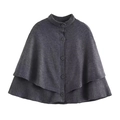 Chaqueta tipo capa de punto gris oscuro con cuello redondo y botones de corte en A - XS / Gris