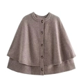 Cárdigan tipo poncho de punto marrón con cuello redondo y diseño de dobladillo doble - XS / Camel