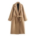 Cappotto classico in lana cammello da donna con collo a rever e cintura in vita - XS / Marrone chiaro