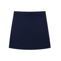 Detailed flat lay of a navy blue A-line mini skirt showing fine knit fabric texture - XS / Skirts
