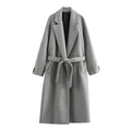 Cappotto lungo classico in lana grigia con revers e cintura abbinata in vita da annodare - XS / Grigio