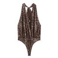 Women's backless leopard print bodysuit with a deep V-neck and halter strap design - S / Leopard Print