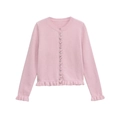 Hellrosa Strickjacke mit Rundhalsausschnitt und eleganten Rüschenkanten an Saum - S / Rosa