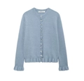 Hellblaue Strickjacke mit Rundhals und zarten Rüschenkanten für den Herbst - S / Hellblau