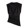 Top negro sin mangas para mujer con cuello alto drapeado y dobladillo asimétrico - XS / Negro