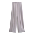 Pantalon large taille haute gris mauve pour femme avec plis marqués et fentes latérales - S / Pantalons / Gris