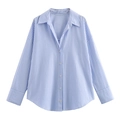 Camisa de algodón oxford de corte holgado con rayas verticales azules y blancas y cuello - XS / Tops / Rayado Azul