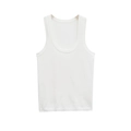 Close-up of a white sleeveless tank top featuring a wide U-neck and fine knit cotton fabric - S / White