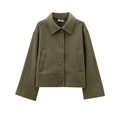 Olive green felt lapel jacket with brown buttons and a relaxed minimalist design - XS / Army Green