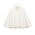 Minimalistische cremeweiße Cape-Jacke mit Stehkragen aus strukturiertem Sherpa für Winter - XS / Weiß