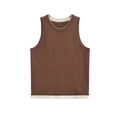 Gilet in maglia marrone scuro con bordo a contrasto color crema e girocollo - XS / Marrone Scuro e Beige