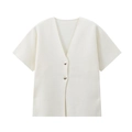 Haut en tricot blanc crème pour femme avec col en V et boutons en métal argenté - XS / Blanc