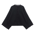 Damen Strickjacke in Schwarz mit elegantem Spitzenbesatz und Knopfleiste vorne - S / Schwarz