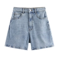 Pantalones cortos vaqueros azul claro de cintura alta para mujer con ajuste holgado y botón - XS / Azul claro