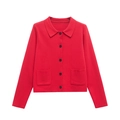 Damen Strickjacke in Rot mit klassischem Kragen, schwarzen Knöpfen und Taschen - S / Rot