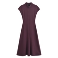 Slim fit sleeveless dark purple midi dress with a mock neck and structured front seam - S / Burgundy