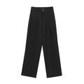 Schwarze Damen-Hose mit hohem Bund, weitem Bein, eleganten Falten und Doppelknopfverschluss - XS / Schwarz