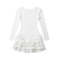 Détail d'une robe blanche à manches longues avec volants superposés et petit nœud au col - S / Blanc