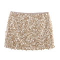 Mini-jupe pailletée beige champagne à taille haute avec détails à paillettes superposées - XS / Kaki