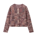 Chaqueta de punto de tweed para mujer con botones dorados y tejido de textura roja - XS / Marrón Rojizo Mezclado