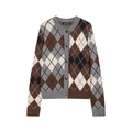 Cárdigan de punto para mujer con cuello redondo y diseño de rombos café y gris - XS / Gris