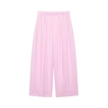 Detail of light pink wide leg pants with elastic waist and vertical pleats texture - XS / Pink Pants