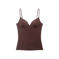 Women's dark brown camisole with built-in pads, slim fit and thin straps in high-stretch fabric - S / Brown