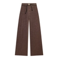 Dark chocolate knit wide-leg trousers with black drawstring and gold metallic cord lock - Brown Pants
