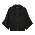 Women's safari style black shirt jacket with golden buttons and textured glossy fabric - XS / Black