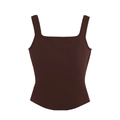 Koffiebruine gebreide korsettop voor dames met een vierkante hals en een slanke pasvorm - S / Bruin