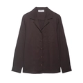 Women's dark brown long sleeve casual shirt with notched lapel and front pocket - XS / Coffee Top