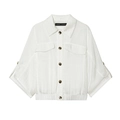 Short-sleeve safari shirt in white with gold buttons and elasticated hem details - XS / White