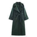 Klassischer britischer zweireihiger langer Wollmantel für Damen in elegantem Dunkelgrün - XS / Grün