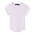 Lichtpaars dames T-shirt met korte mouwen van ribgebreide stof en met gebogen zoom - S / Lichtpaars